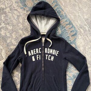 ABERCROMBIE & FITCH Womens Navy Blue Zip Vintage Style Logo Jacket Cotton Size M